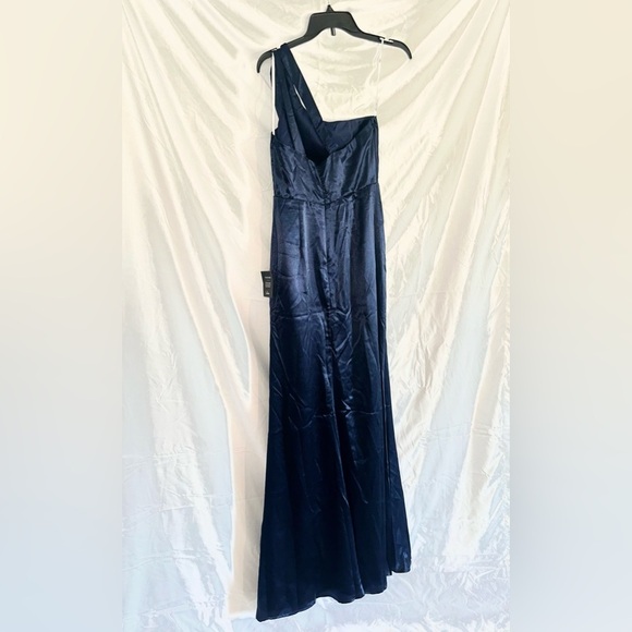 Lulus One-Shoulder Navy Blue Satin Formal Maxi Dress Size M Prom Bridesmaid - Picture 3 of 5